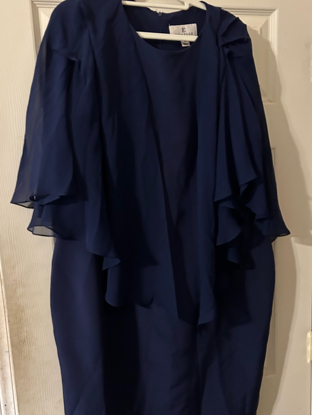 Ellen Tracy Navy Ruffle Sleeve Long-Sleeve Dress